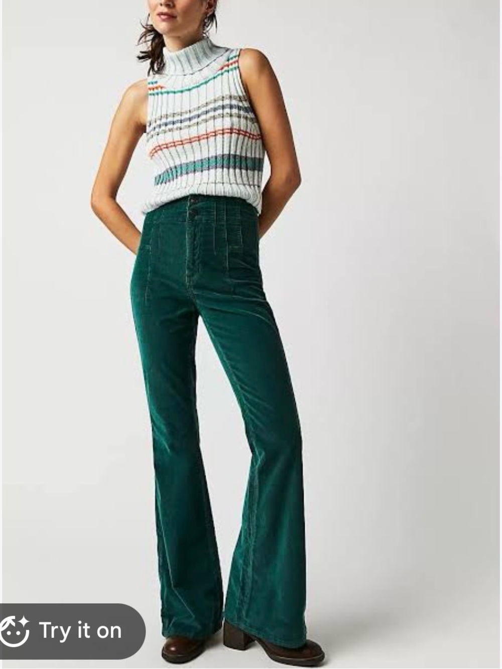 We The Free People Jayde Cord Flare Pants High Rise Corduroy Green Women Size 26